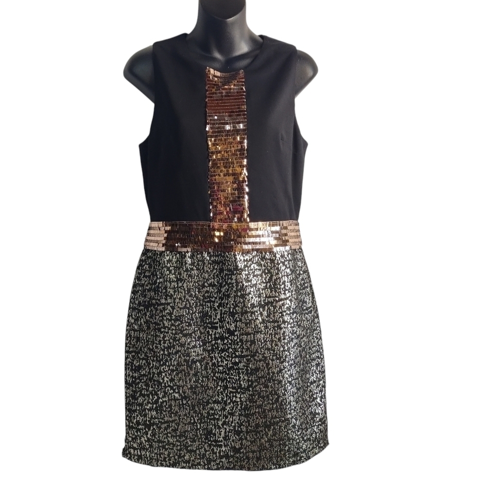 Esley Women's Black Silver Metallic Sequined Sleeveless Dress Size M